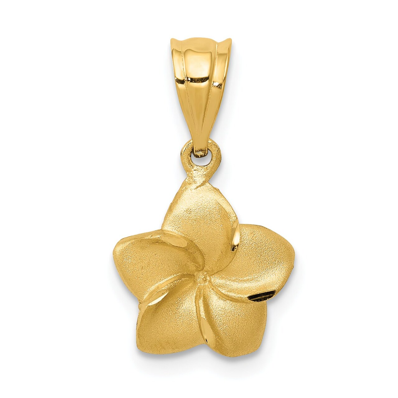 14K Yellow Gold Plumeria Floral Charm Pendant Jewelry 19mm x 11mm